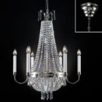 Candelabru EMPIRE CRYSTAL, 6 lumini E14, cadru alama solida,  pandantive sticlă de cristal Asfour, diametru 62cm, finisaj argint antic ORION - imagine 2