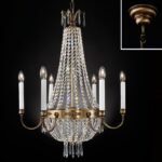 Candelabru EMPIRE CRYSTAL, 6 lumini E14, cadru alama solida, pandantive sticlă de cristal Asfour, diametru 62cm, finisaj alamă antică ORION - imagine 3