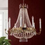 Candelabru para EMPIRE CRYSTAL, 10 lumini E14, cadru alama solida, pandantive de cristal Schoeler, diametru 80cm, placat cu aur de 24K ORION - imagine 5