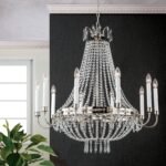 Candelabru para EMPIRE CRYSTAL, 10 lumini E14, cadru alama solida,  pandantive de cristal Schoeler, diametru 80cm, finisaj argint antic ORION - imagine 2