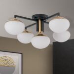 Plafoniera JOSEPHINE, 5 lampi E27, otel negru, abajur sticla opal, diametrul 73.5cm ORION - imagine 4