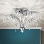 Plafoniera de cristal PALME, 8 lampi G9, alama solida cromata, pandantive de cristal Schoeler ORION - imagine 3