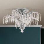 Plafoniera de cristal PALME, 8 lampi G9, alama solida cromata, pandantive de cristal Schoeler ORION - imagine 4