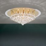 Plafoniera moderna GLORIA , 6 lampi, cadru otel cu cristale K9 Conic,  G9 6 x 40W auriu, Diametru 50cm ORION