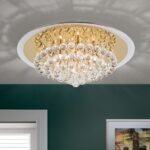Plafoniera moderna GLORIA , 6 lampi, cadru otel cu cristale K9 Conic,  G9 6 x 40W auriu, Diametru 50cm ORION - imagine 3
