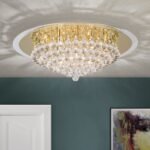 Plafoniera moderna GLORIA , 9 lampi, cadru otel cu cristale K9 Conic,  G9 9 x 40W auriu, Diametru 69cm ORION - imagine 3