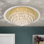 Plafoniera moderna GLORIA , 9 lampi, cadru otel cu cristale K9 Conic,  G9 9 x 40W auriu, Diametru 69cm ORION - imagine 4