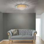 Plafoniera moderna GLORIA , 9 lampi, cadru otel cu cristale K9 Conic,  G9 9 x 40W auriu, Diametru 69cm ORION