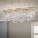 Plafoniera KRISTALLDESIGN în formă ovală, 110x25cm, GU10 cadru alama masiva placata cu aur de 24K, pandantive de cristal Schoeler ORION