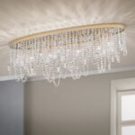 Plafoniera KRISTALLDESIGN în formă ovală, 110x25cm, GU10 cadru alama masiva placata cu aur de 24K, pandantive de cristal Schoeler ORION - imagine 3