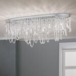 Plafoniera KRISTALLDESIGN în formă ovală, 110x25cm, GU10 cadru alama masiva  finisaj alamă cromata, pandantive de cristal Schoeler ORION