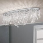 Plafoniera KRISTALLDESIGN în formă ovală, 110x25cm, GU10 cadru alama masiva  finisaj alamă cromata, pandantive de cristal Schoeler ORION - imagine 3