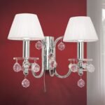 Aplică din cristal KRISTALLDESIGN, 2 lampi E14 cadru alama solida cromata cu abajur alb, pandantive de cristal Swarovski ORION