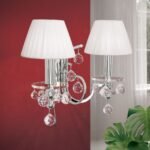 Aplică din cristal KRISTALLDESIGN, 2 lampi E14 cadru alama solida cromata cu abajur alb, pandantive de cristal Swarovski ORION - imagine 3