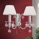 Aplică din cristal KRISTALLDESIGN, 2 lampi E14 cadru alama solida cromata cu abajur alb, pandantive de cristal Swarovski ORION - imagine 4