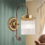 Aplica de perete STABCHEN, 1 lampa E27, alama solida patinata, pandantive de sticla transparenta, inaltime 30cm ORION