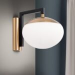 Aplica JOSEPHINE, 1 lampa E27, otel negru, abajur sticla opal, diametrul 18cm ORION