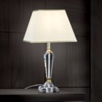 Lampa de masa VERONIQUE, cu Sticlă de cristal K9 si Abajur Crem-Auriu E27, 60W, Inaltime 57cm ORION