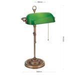 Lampa de masa HARVARD, Baza soclu alama solida, Nuanta alama antica, Abajur de sticlă verde pivotant și reglabil pe înălțime, Comutator cu snur de tragere, E27, 60W, Inaltime 53cm ORION - imagine 8