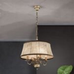 Candelabru Clasic FLAMAND, 4 lampi, alama masiva patinata, abajur piele maro,  E14 4x40W, Stilluster , ORION - imagine 3