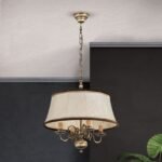 Candelabru Clasic FLAMAND, 4 lampi, alama masiva patinata, abajur piele maro,  E14 4x40W, Stilluster , ORION - imagine 4