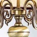 Candelabru Clasic FLAMAND, 4 lampi, alama masiva patinata, abajur piele maro,  E14 4x40W, Stilluster , ORION - imagine 7