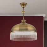 Pendul STABCHEN, 4 lampi E27, alama solida antica, pandantive de sticla transparenta, diametrul 39cm ORION - imagine 4
