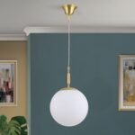Lampa suspendata ARTDESIGN, E27 alama solida mat, abajur sticla opal 25cm ORION - imagine 4