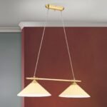Lampa cu suspensie ARTDESGN, 2 flacari E27 alama solida mat, cu abajur sticla color sampanie ORION