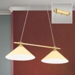 Lampa cu suspensie ARTDESGN, 2 flacari E27 alama solida mat, cu abajur sticla color sampanie ORION - imagine 3