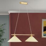 Lampa cu suspensie ARTDESGN, 2 flacari E27 alama solida mat, cu abajur sticla color sampanie ORION - imagine 4