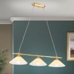 Lampa cu suspensie ARTDESIGN, 3 flacari E14 alama solida alama mat, cu abajur sticla color sampanie ORION - imagine 3