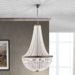 Candelabru ARILA, 6 lampi E27, otel antic-auriu, pandantive de sticla clara-taiata, diametrul 60cm ORION - imagine 5