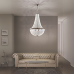 Candelabru ARILA, 6 lampi E27, otel antic-auriu, pandantive de sticla clara-taiata, diametrul 60cm ORION - imagine 4