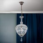 Candelabru ARILA, 1 lampa E27, otel antic-auriu, pandantive de sticla clara-taiata, diametrul 24cm ORION