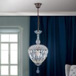 Candelabru ARILA, 1 lampa E27, otel antic-auriu, pandantive de sticla clara-taiata, diametrul 24cm ORION - imagine 3