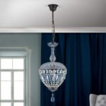 Candelabru ARILA, 1 lampa E27, otel antic-auriu, pandantive de sticla clara-taiata, diametrul 24cm ORION - imagine 4