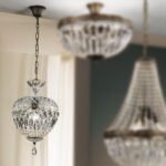 Candelabru ARILA, 1 lampa E27, otel antic-auriu, pandantive de sticla clara-taiata, diametrul 24cm ORION - imagine 8