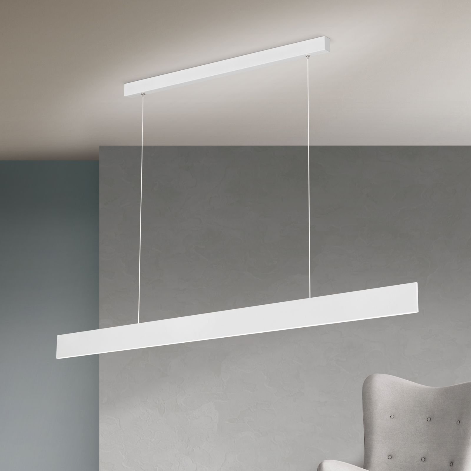060.1695-01_01_n2 Pendul LED GIDEON, Baza din otel, Abajur din aluminiu cu banda LED lumină în sus și în jos, reglabilă, albă, 44W/810+1890lm/3000K, Lumina calda, Dimabil, Lungime 146.5cm, Inaltime 150cm IP20 ORION - imagine 1