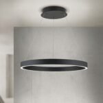 Pendul LED KOLK, Baza din otel, Abajur din aluminiu cu banda LED, Negru, 60W/3400lm/3CCT Lumina calda-neutra-rece, Dimambil, Diametru 60cm, Inaltime 200cm IP20 ORION