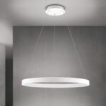 Pendul LED KOLK, Baza din otel, Abajur din aluminiu cu banda LED, Alb, 80W/4500lm/3CCT Lumina calda-neutra-rece, Dimambil, Diametru 80cm, Inaltime 200cm IP20 ORION