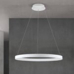 Pendul LED KOLK, Baza din otel, Abajur din aluminiu cu banda LED, Alb, 80W/4500lm/3CCT Lumina calda-neutra-rece, Dimambil, Diametru 80cm, Inaltime 200cm IP20 ORION - imagine 4