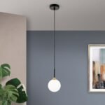 Pendul SNOWWHITE, 1 lampa G9, otel negru, abajur sticla opal, diametrul 12cm ORION