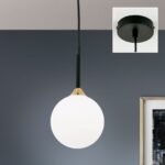 Pendul SNOWWHITE, 1 lampa G9, otel negru, abajur sticla opal, diametrul 12cm ORION - imagine 3