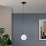 Pendul SNOWWHITE, 1 lampa G9, otel negru, abajur sticla opal, diametrul 12cm ORION - imagine 4