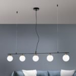 Suspensie SNOWWHITE, 5 lampi G9, otel negru, abajur sticla opal, lungime 120cm ORION