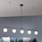 Suspensie SNOWWHITE, 5 lampi G9, otel negru, abajur sticla opal, lungime 120cm ORION - imagine 3