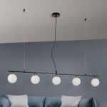 Suspensie SNOWWHITE, 5 lampi G9, otel negru, abajur sticla opal, lungime 120cm ORION - imagine 4