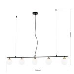Suspensie SNOWWHITE, 5 lampi G9, otel negru, abajur sticla opal, lungime 120cm ORION - imagine 8