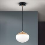 Pendul JOSEPHINE, 1 lampa E27, otel negru, abajur sticla opal, diametrul 18cm ORION